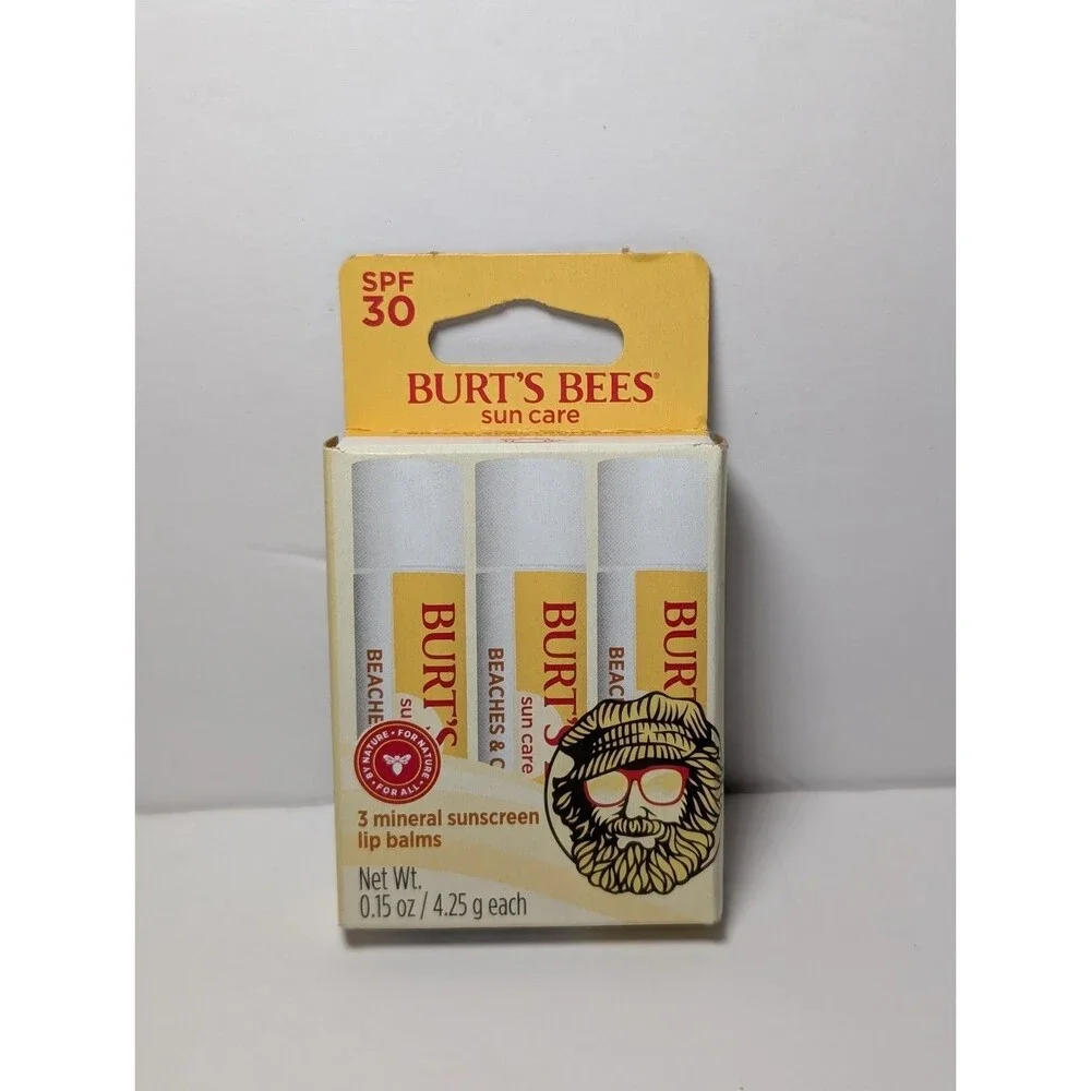 3 Pack Burt's Bees Sun Care SPF 30 Lip Balm Sunscreen Beaches & Cream